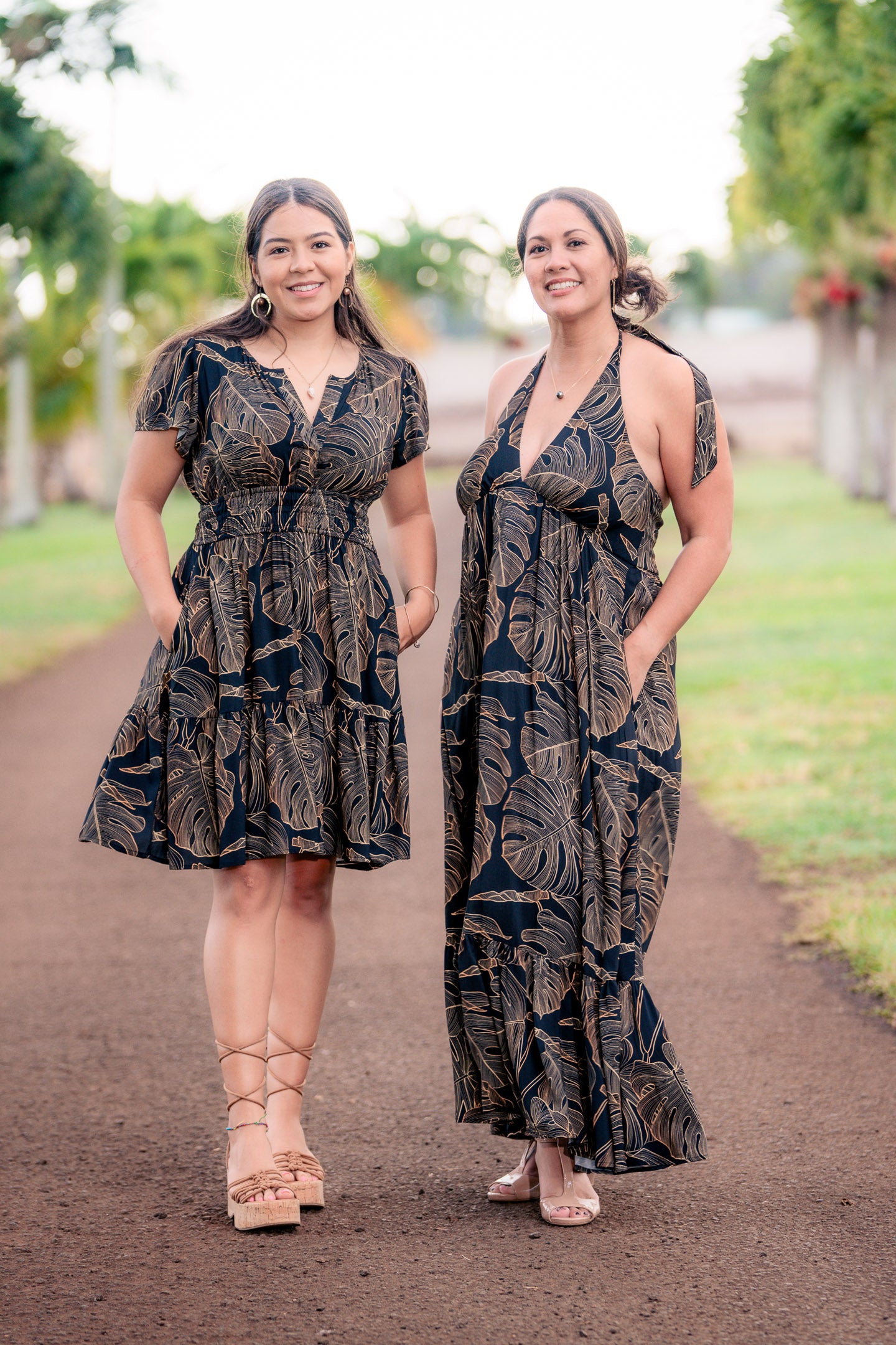 Gold Monstera Halter Dress