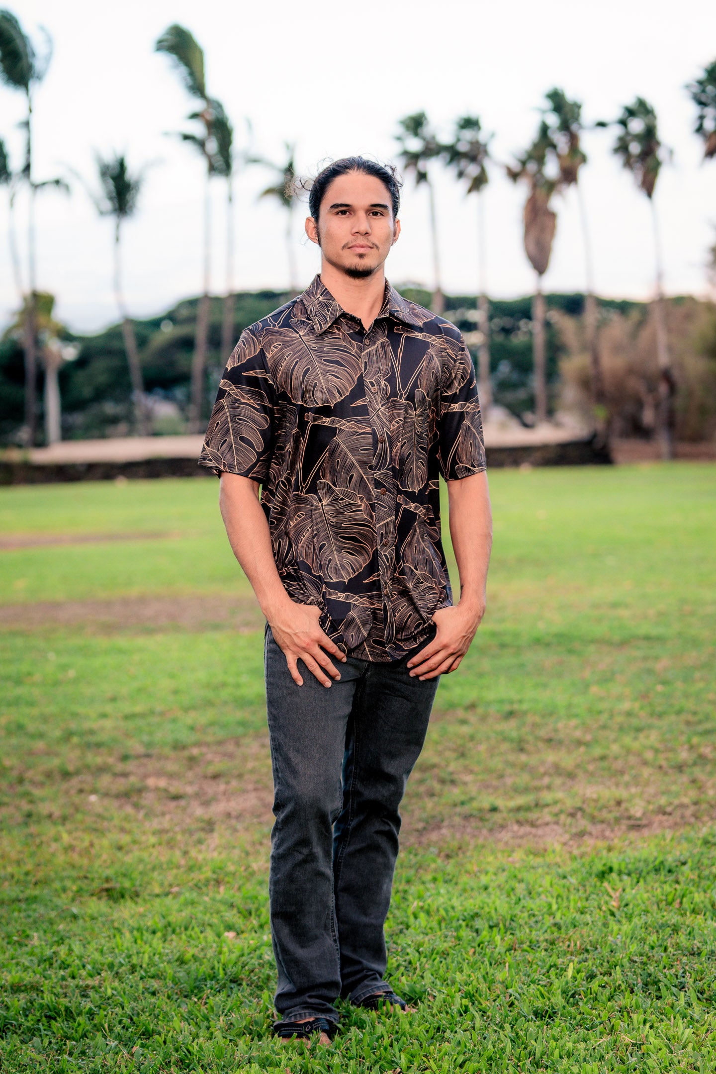 Gold Monstera Aloha Shirt