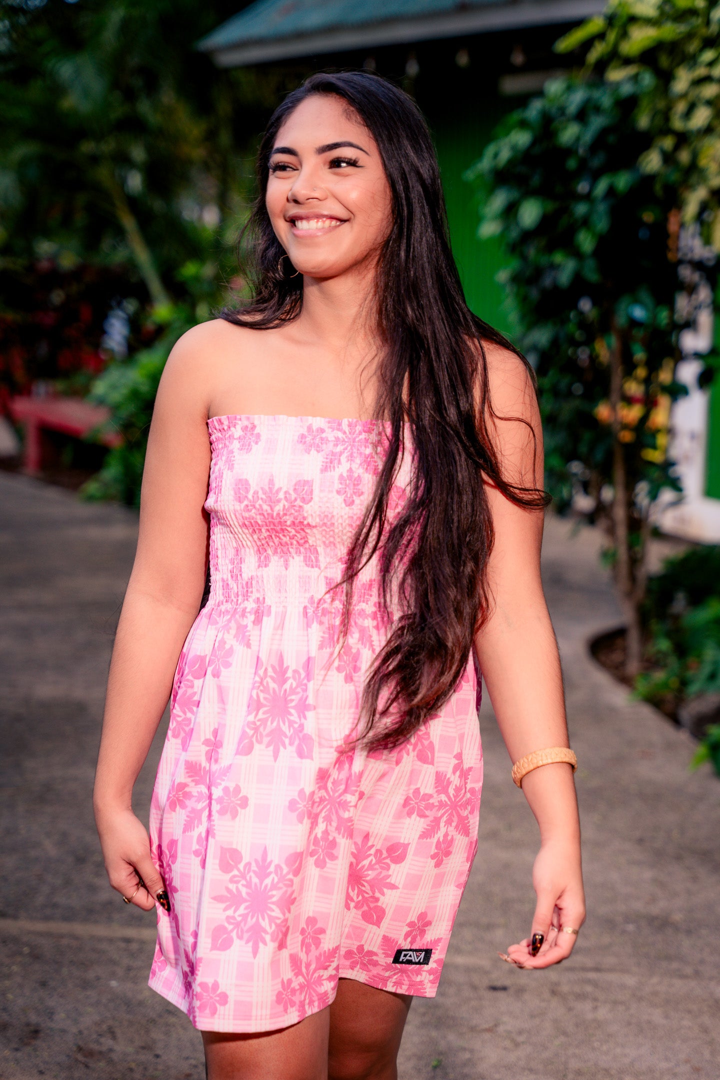 Pink Orchid/Anthurium Palaka Quilt Mini Dress