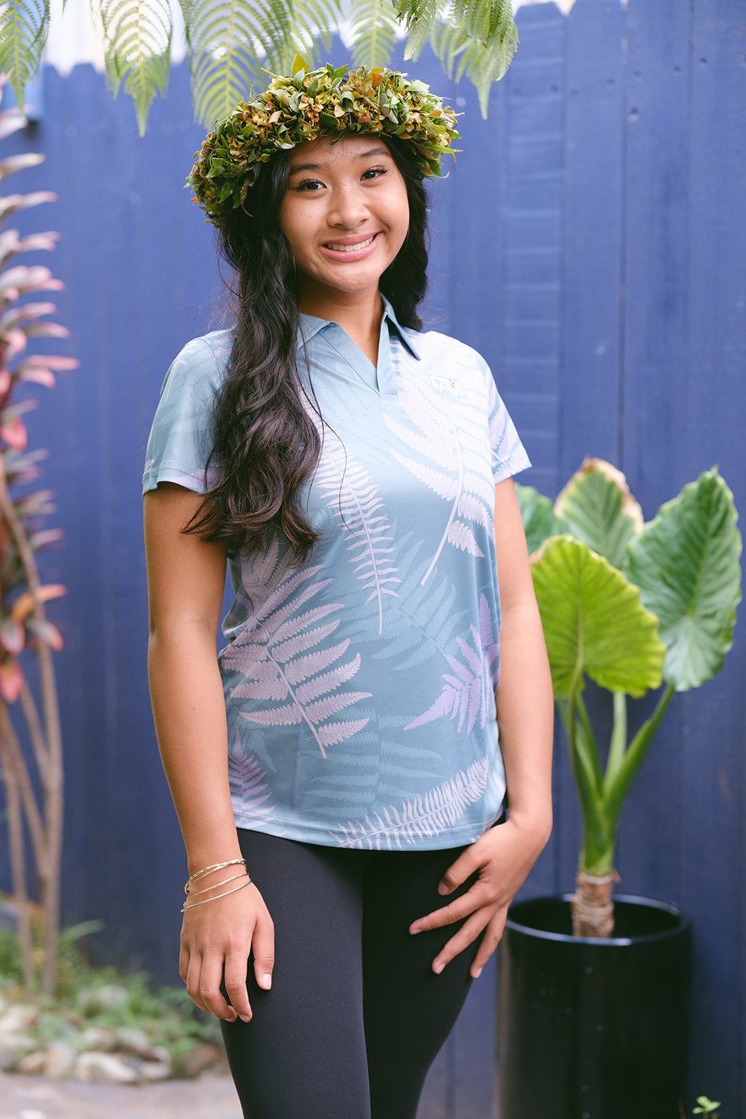 Hawaiian Half  Sleeve Tops | Green Palapalai - 286B
