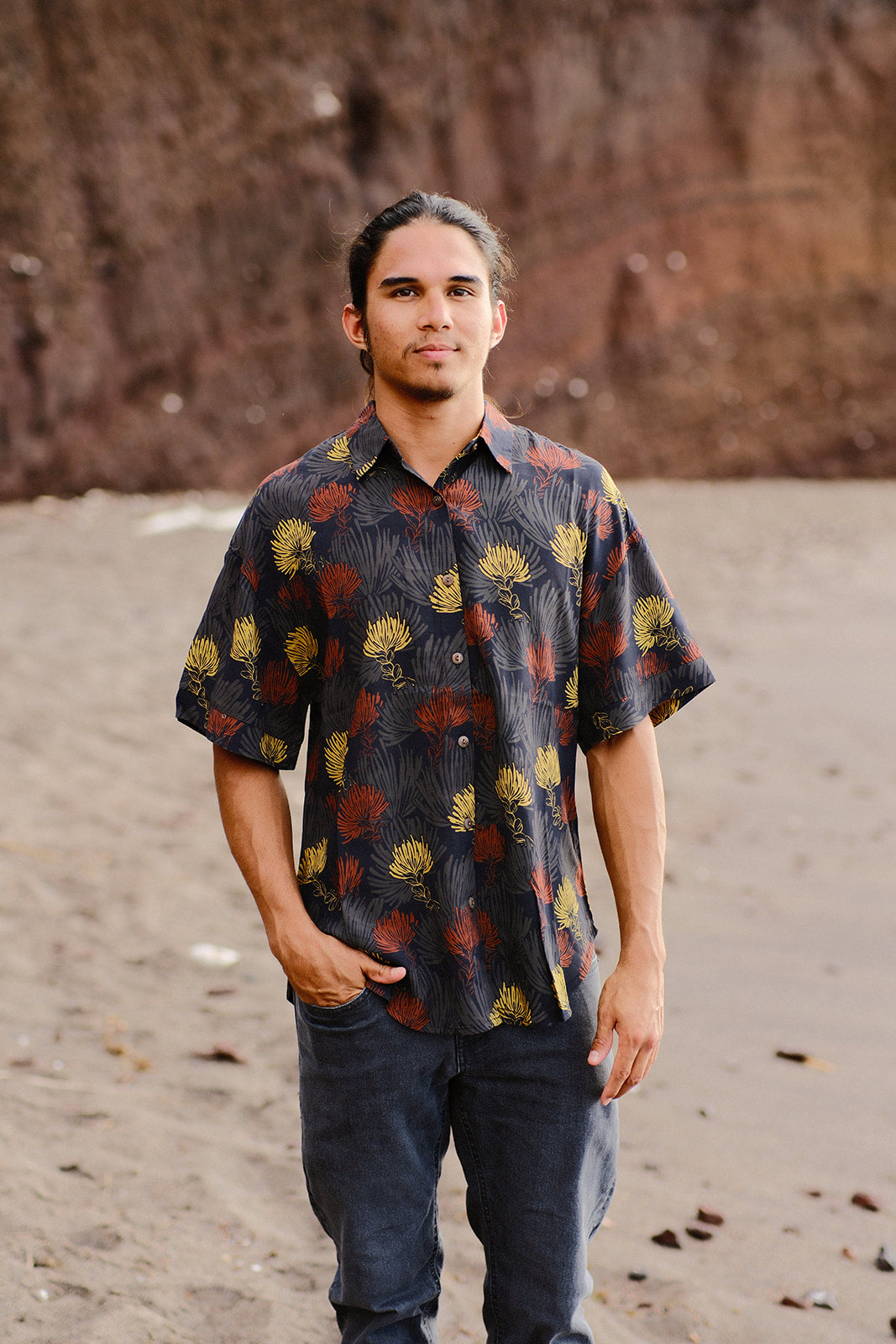 slim fit dress slacks Black Ohia Aloha Shirt – FAMHI