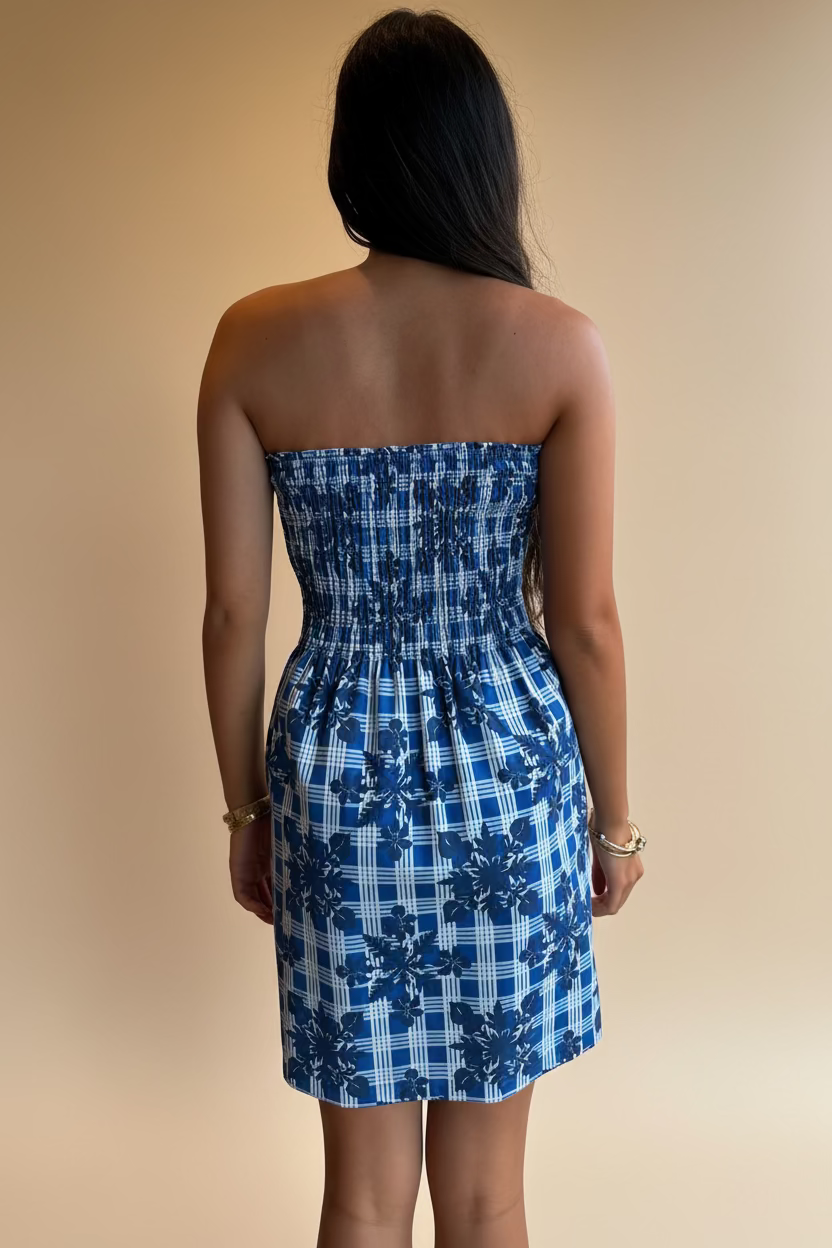Blue Palaka Quilt Mini Dress