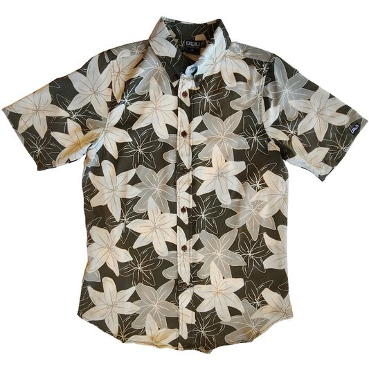 Olive Vintage Lilies Aloha Shirt