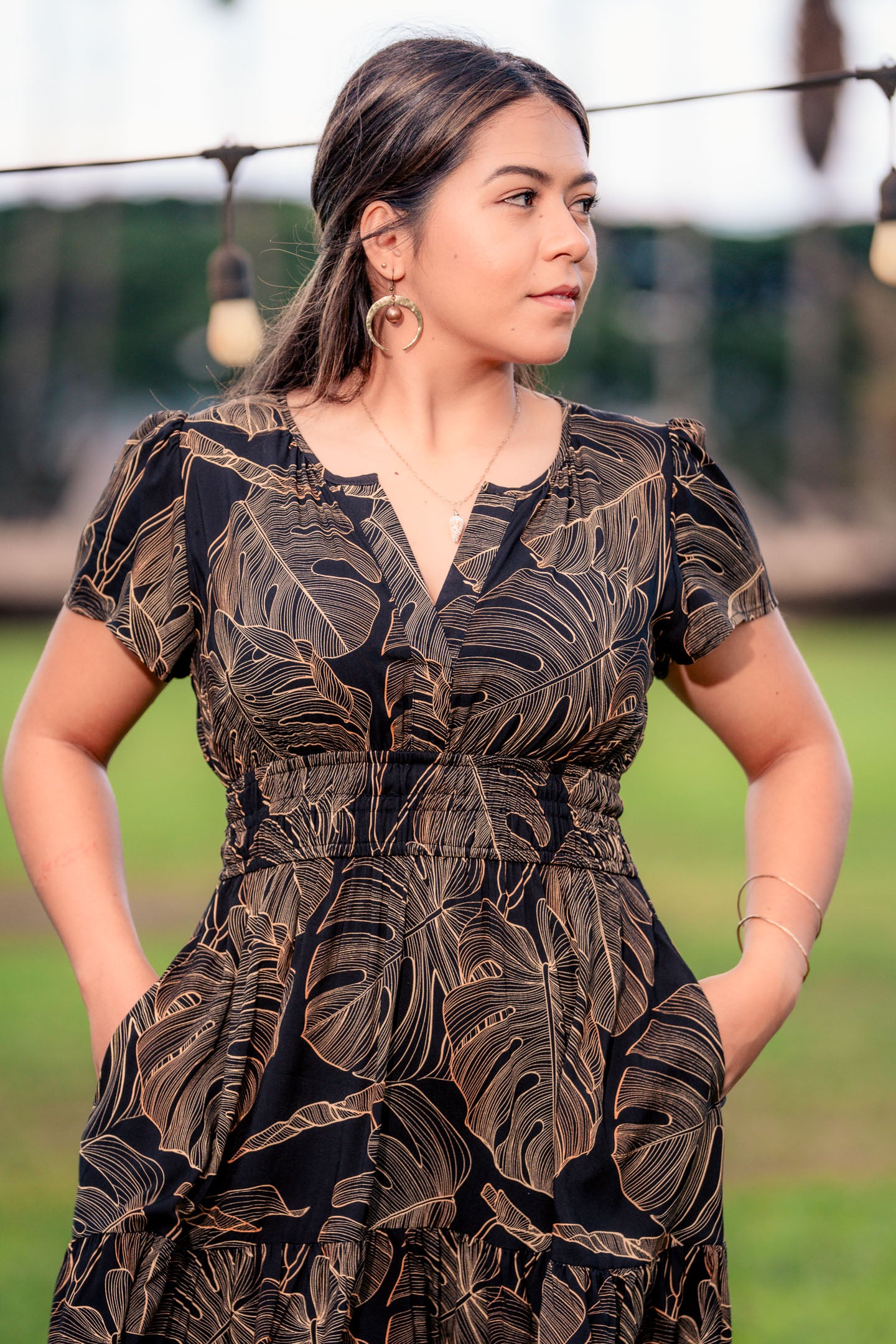 Gold Monstera Short Dress