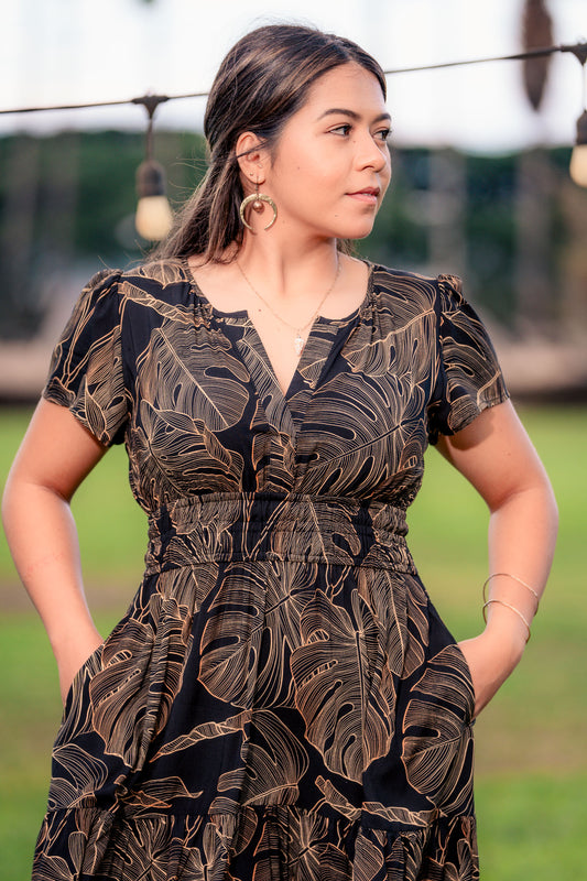 Gold Monstera Short Dress