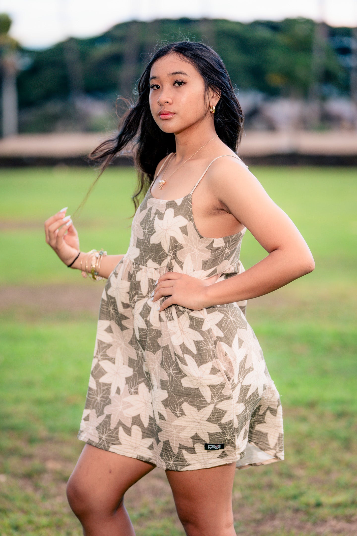 Olive Vintage Lillies Babydoll Dress