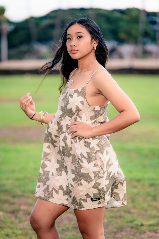 Olive Vintage Lillies Babydoll Dress