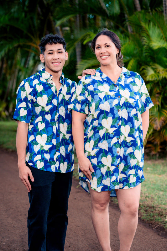 Blue Anthurium Dress Shirt