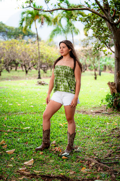 Green Palaka Orchid/Anthurium Palaka Quilt Top