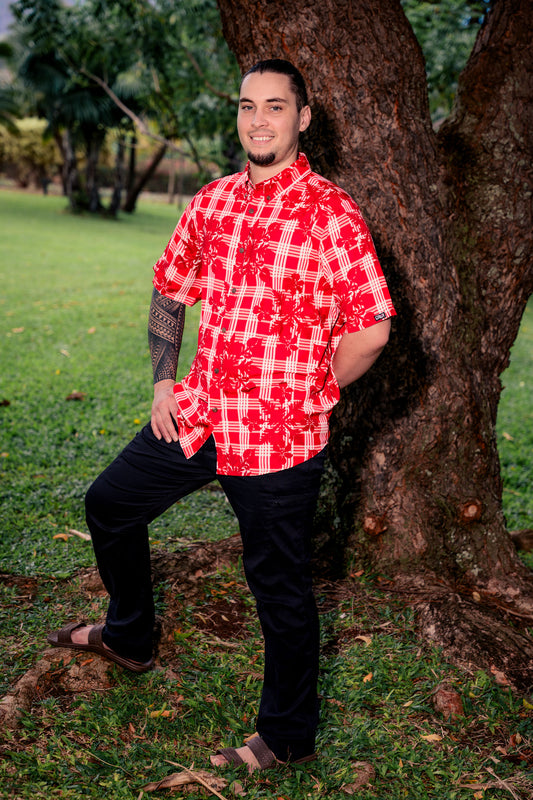 Red Palaka Quilt Aloha Shirt