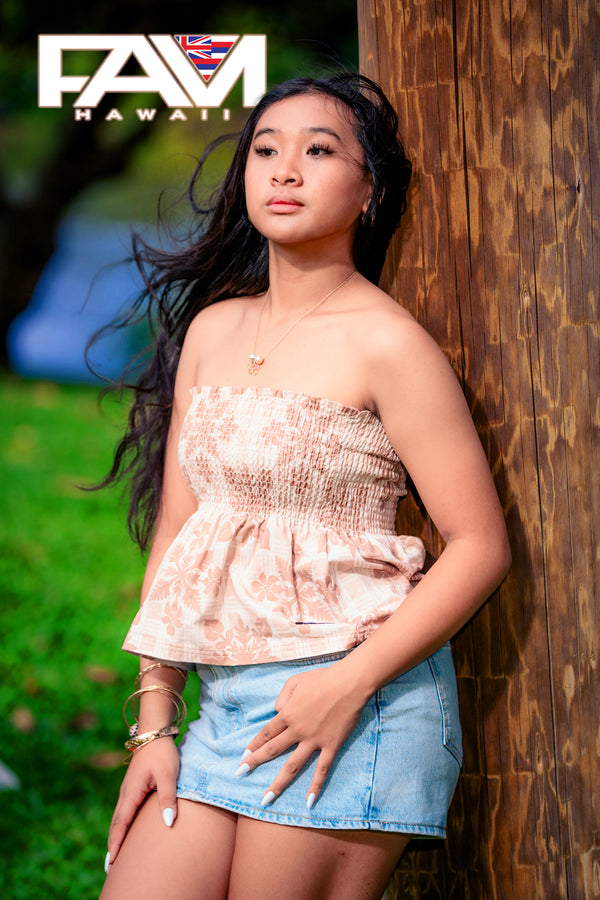 Tan Palaka Orchid/Anthurium Palaka Quilt Top