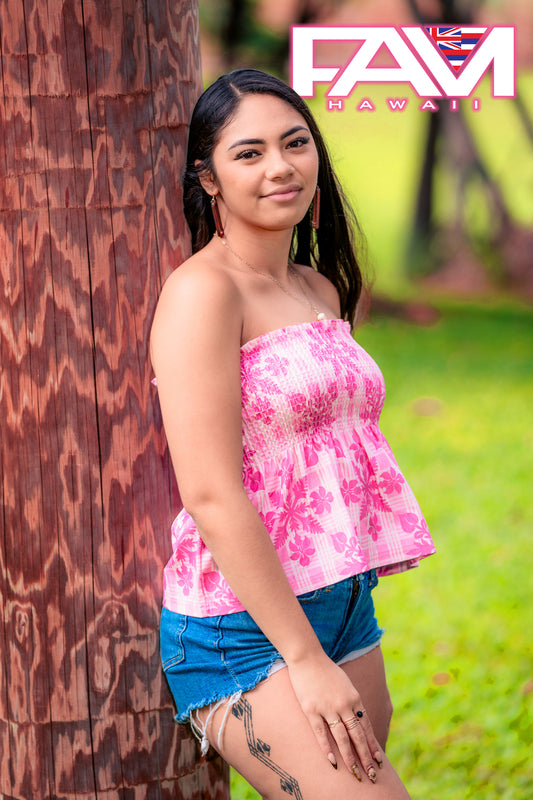 Pink Palaka Orchid/Anthurium Palaka Quilt Top