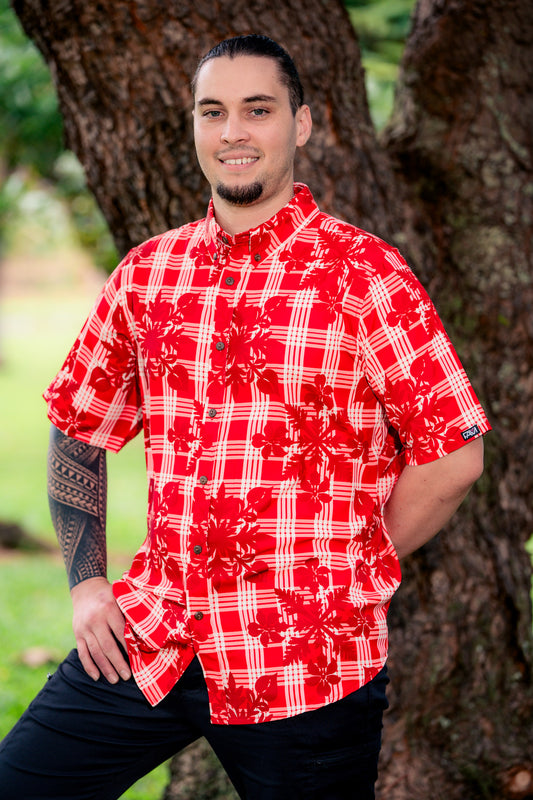 Red Palaka Quilt Aloha Shirt