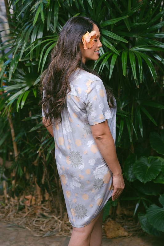 Grey Floral Dress Shirt