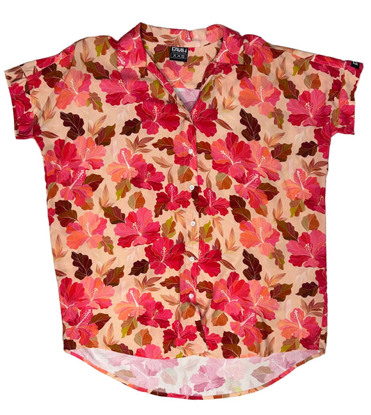 Retro Peachy Hibiscus Oversized Blouse