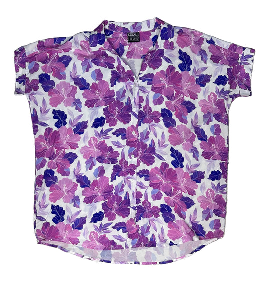 Retro Lavender Hibiscus Oversized Blouse