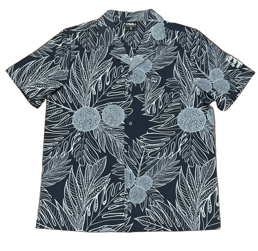 Charcoal Aloha shirt featuring Ulu Hawaiian print, stylish Aloha Wear.