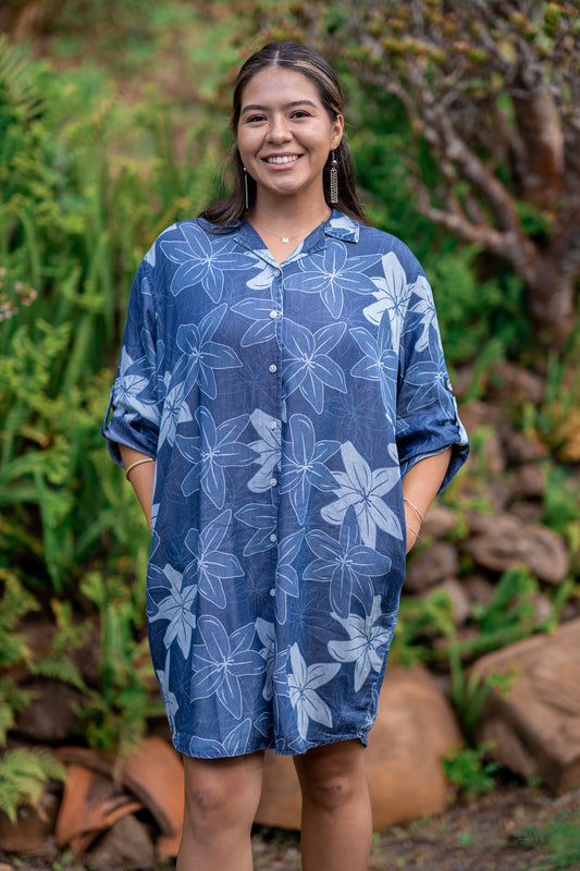 Chambray Lilies Long Sleeve Dress Shirt