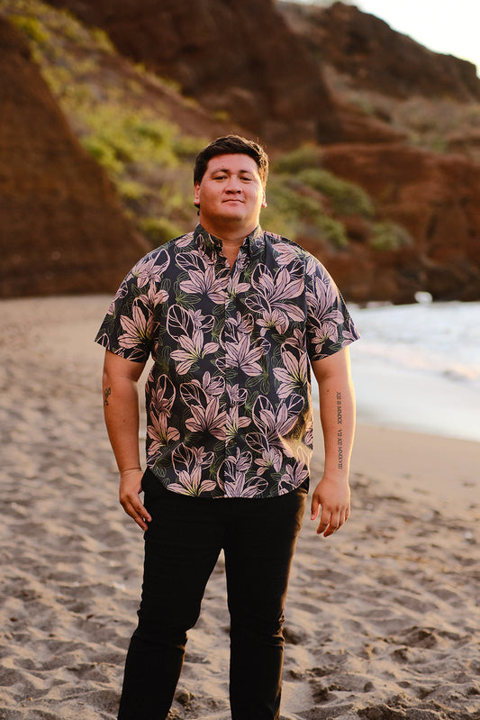 Black Pink Naupaka Aloha Shirt