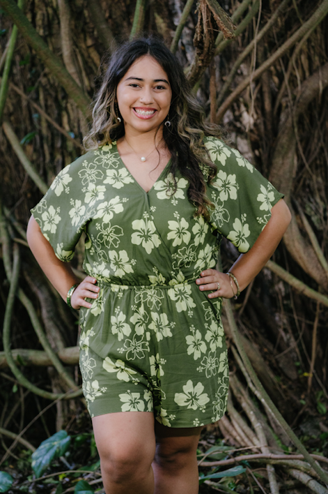 Green Hibiscus Romper