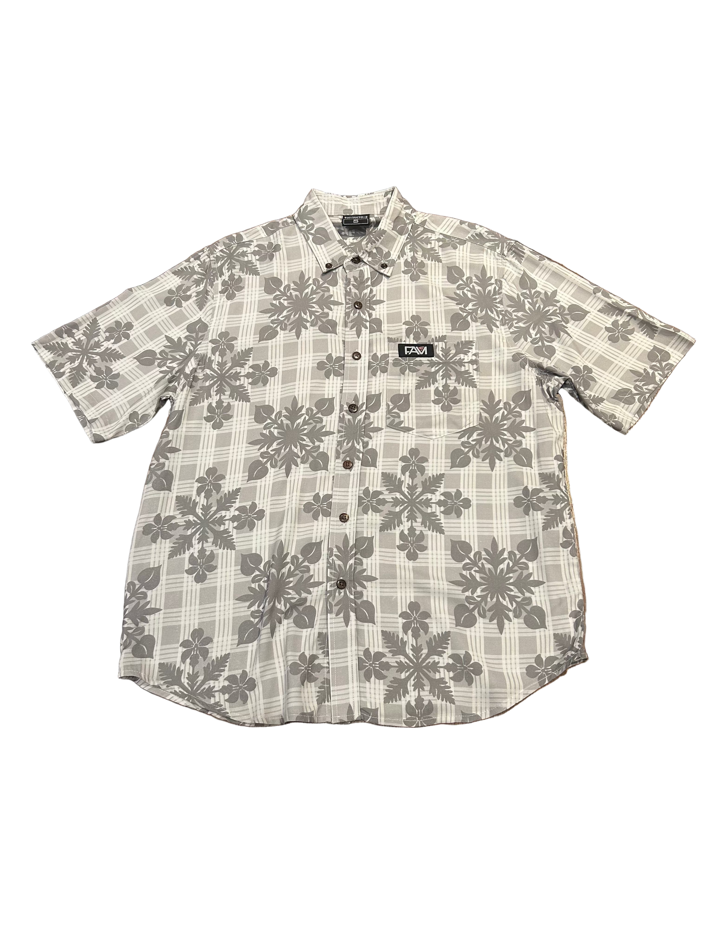 Gray palaka quilt Aloha shirt featuring Hawaiian design, classic Aloha Wear from Hawaii.
