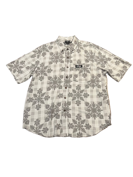 Gray palaka quilt Aloha shirt featuring Hawaiian design, classic Aloha Wear from Hawaii.
