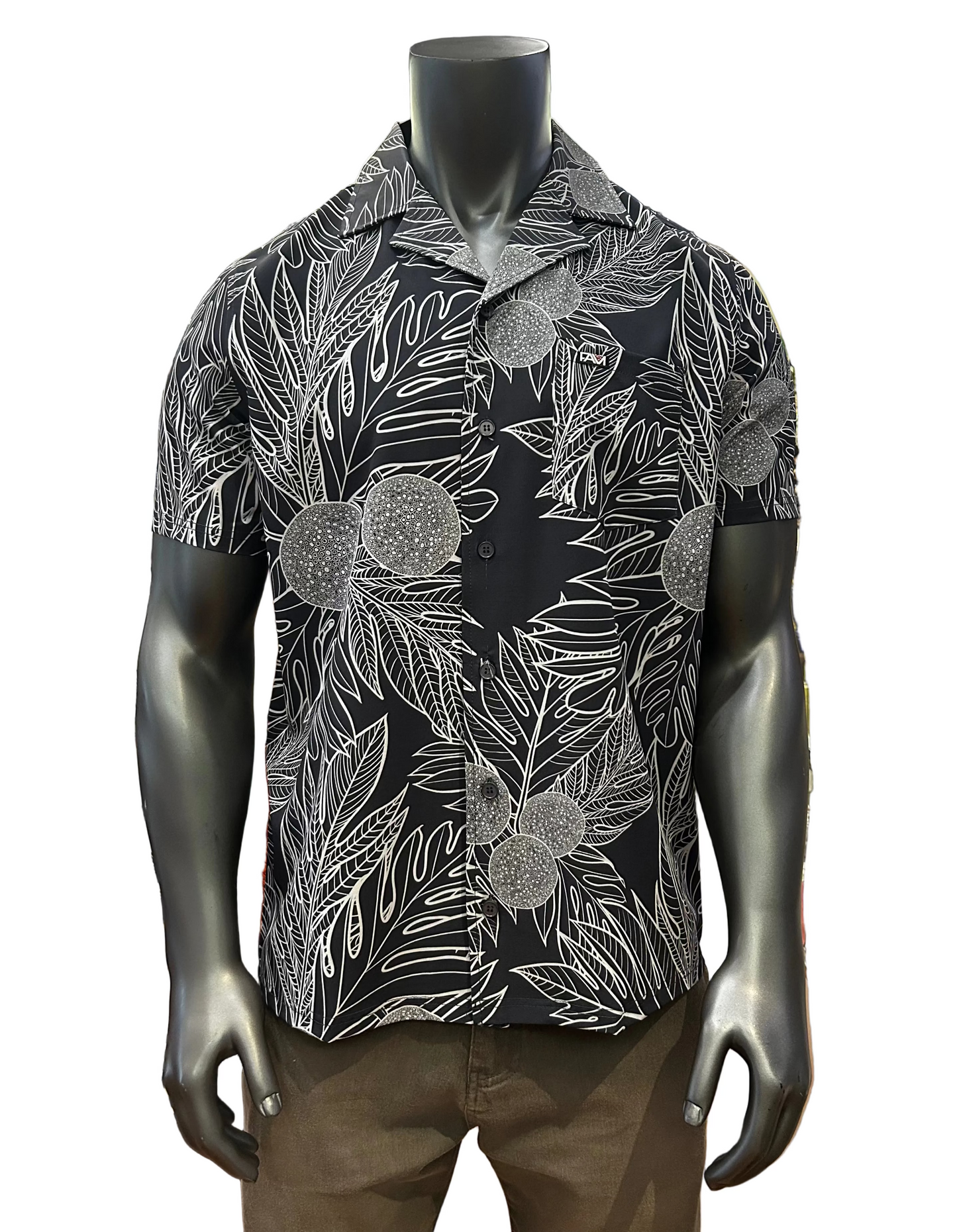 Charcoal Ulu V-Neck Aloha Shirt