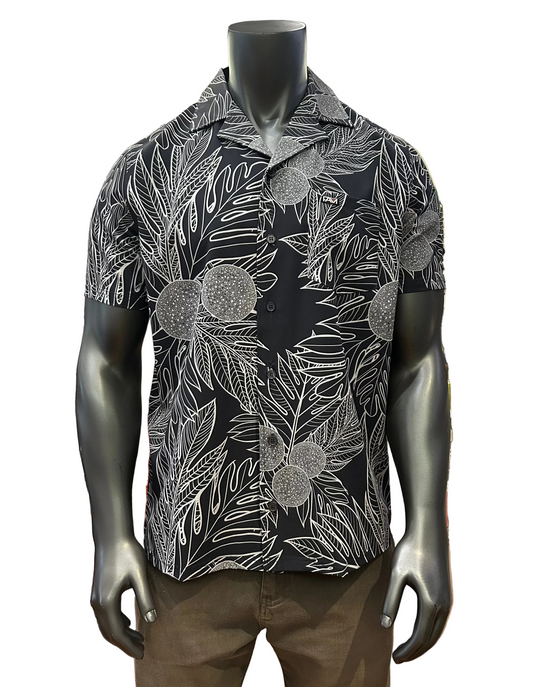 Charcoal Ulu V-Neck Aloha Shirt