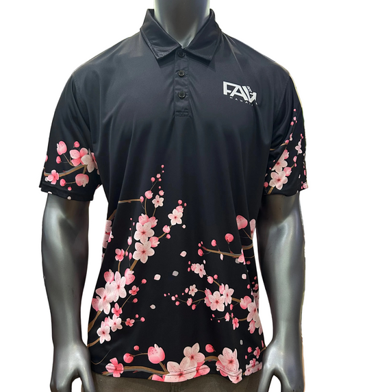 Black Cherry Blossom Mens Polo