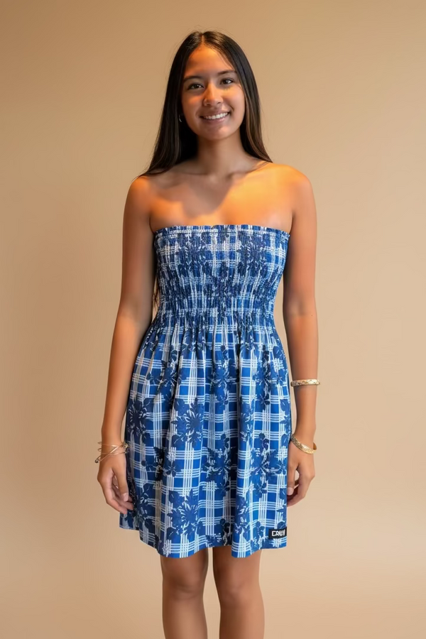 Blue Palaka Quilt Mini Dress