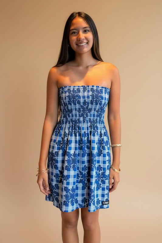 Blue Palaka Quilt Mini Dress