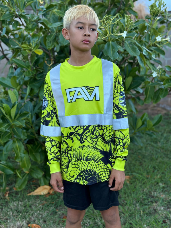 Youth Green Koi Long Sleeve Hi Viz