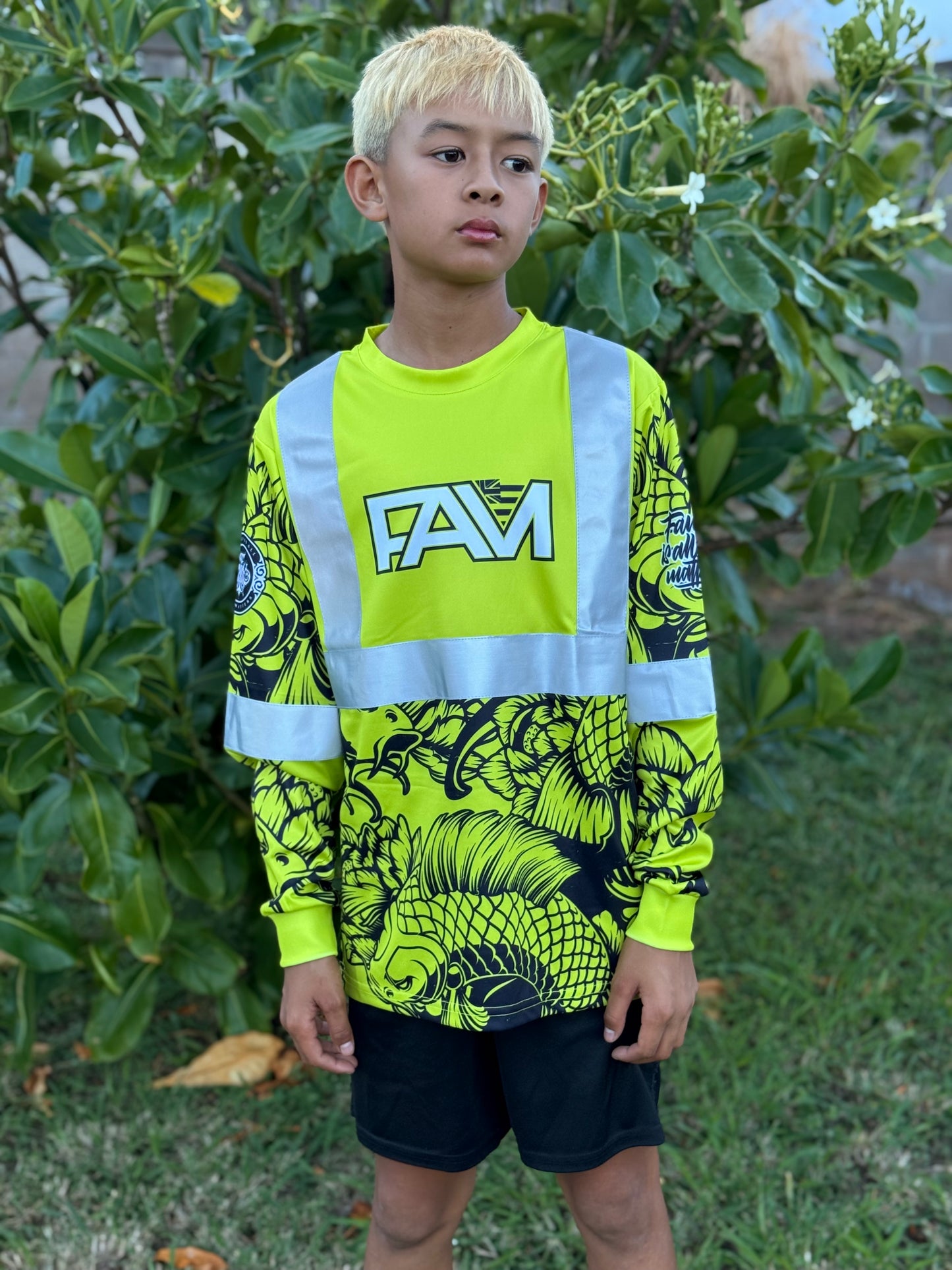 Youth Green Koi Long Sleeve Hi Viz