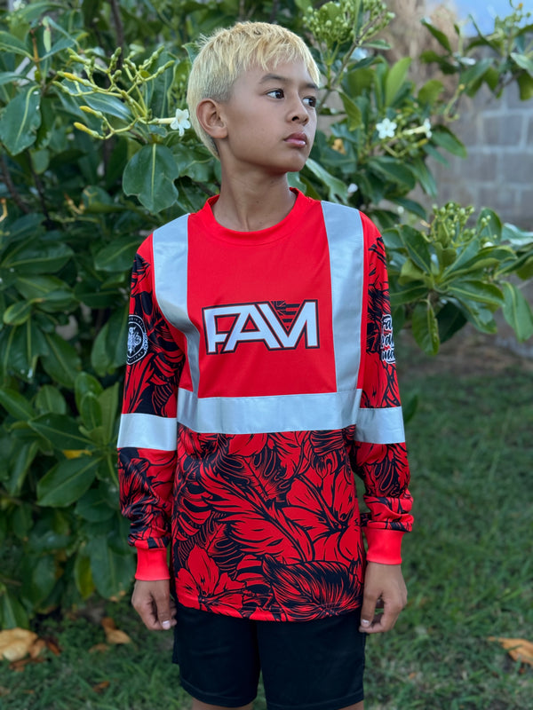 Youth Red Tropics Long Sleeve Hi Viz