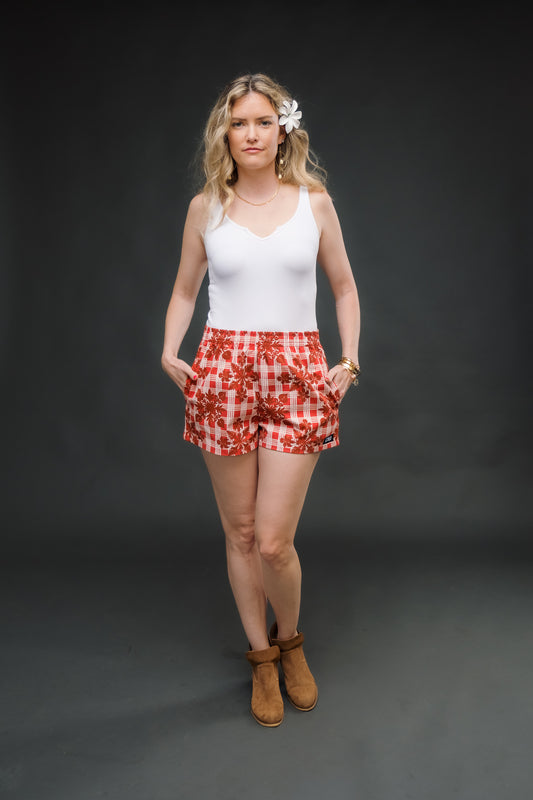 Red Palaka Quilt Shorts