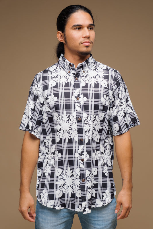 Black Palaka Quilt Aloha Shirt