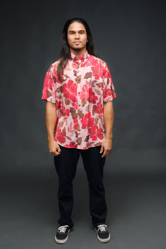 Retro Peachy Hibiscus Aloha Shirt