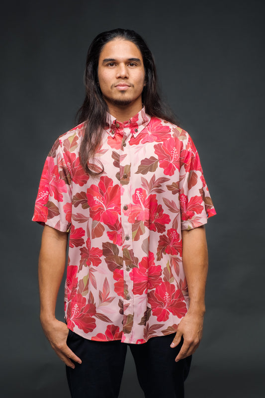 Retro Peachy Hibiscus Aloha Shirt
