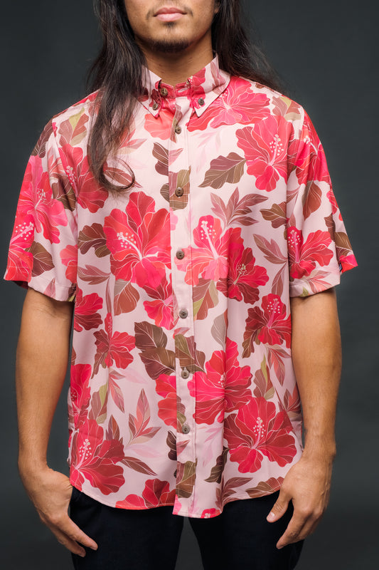 Retro Peachy Hibiscus Aloha Shirt