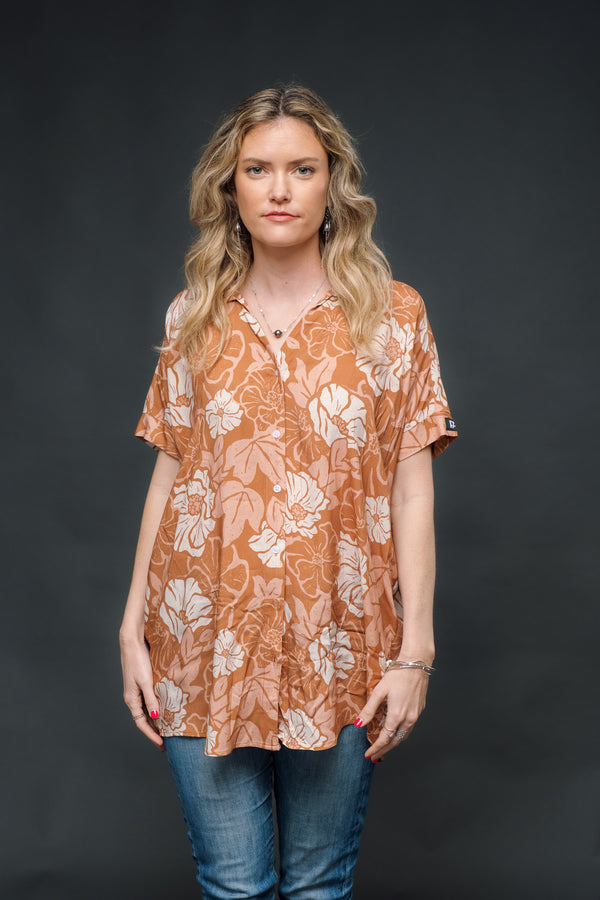 Retro Toffee Ma'o Oversized Blouse