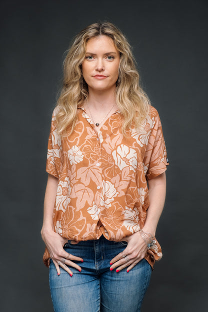 Retro Toffee Ma'o Oversized Blouse