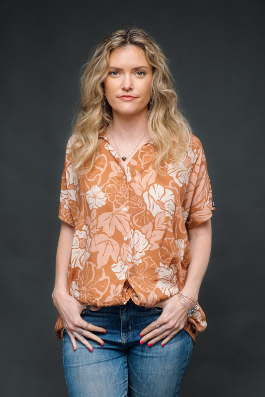 Retro Toffee Ma'o Oversized Blouse
