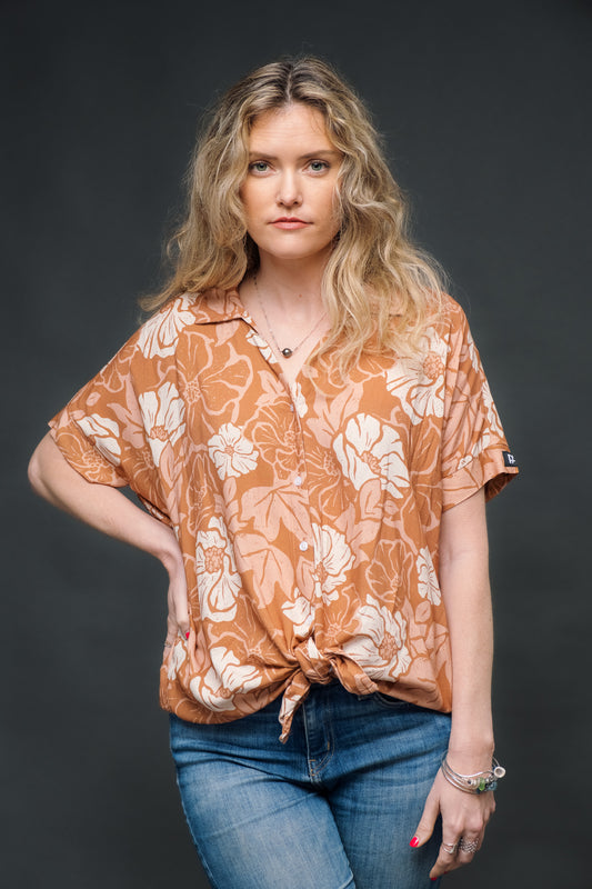 Retro Toffee Ma'o Oversized Blouse