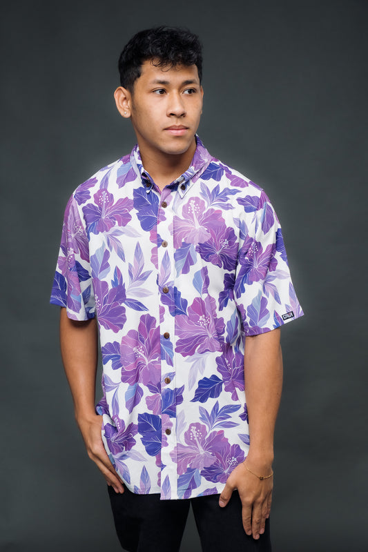 Retro Lavender Hibiscus Aloha Shirt