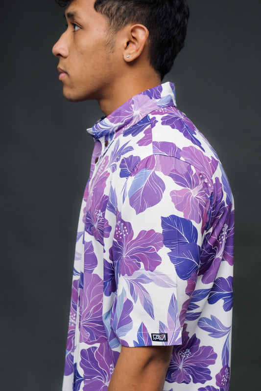 Retro Lavender Hibiscus Aloha Shirt
