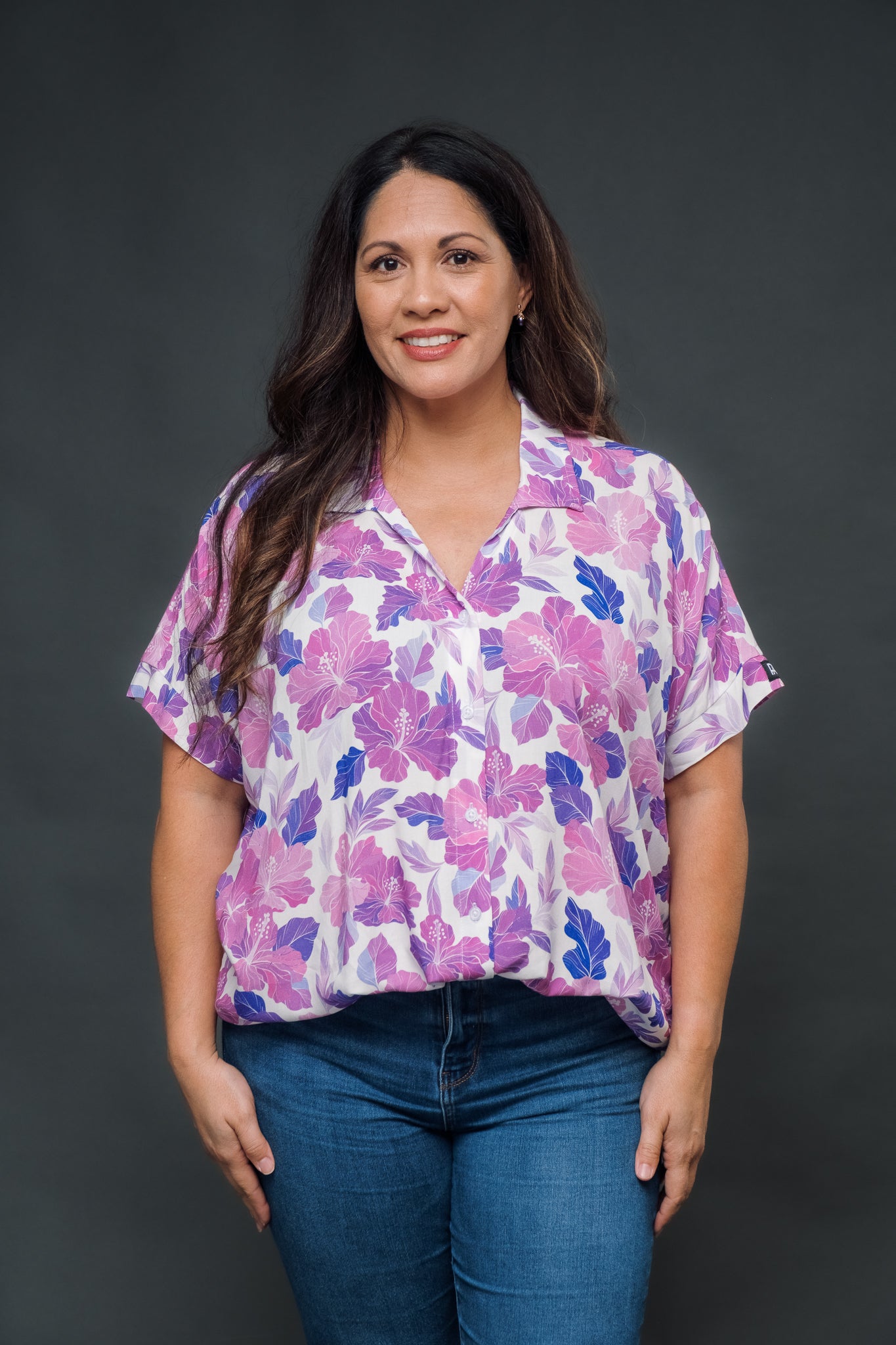 Retro Lavender Hibiscus Oversized Blouse