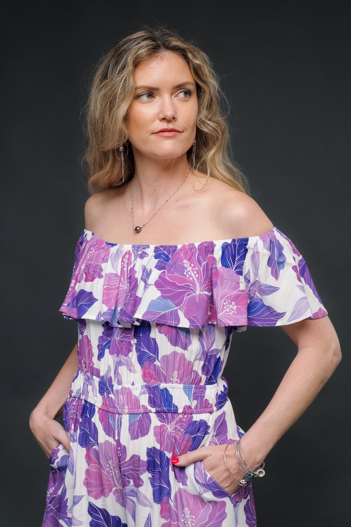 Retro Lavender Hibiscus Jumpsuit