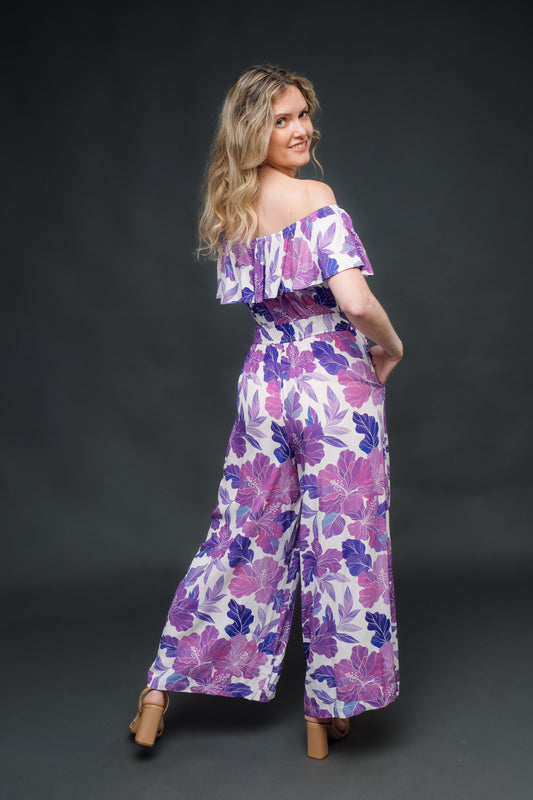 Retro Lavender Hibiscus Jumpsuit