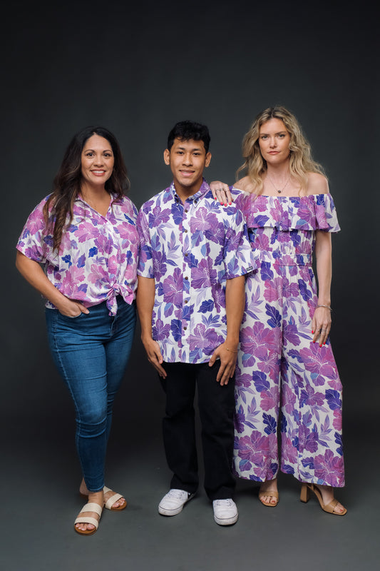Retro Lavender Hibiscus Aloha Shirt