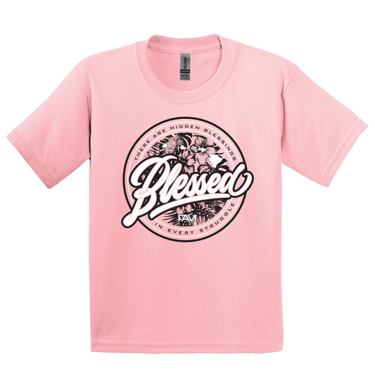 Pink Floral Blessed Youth Tee